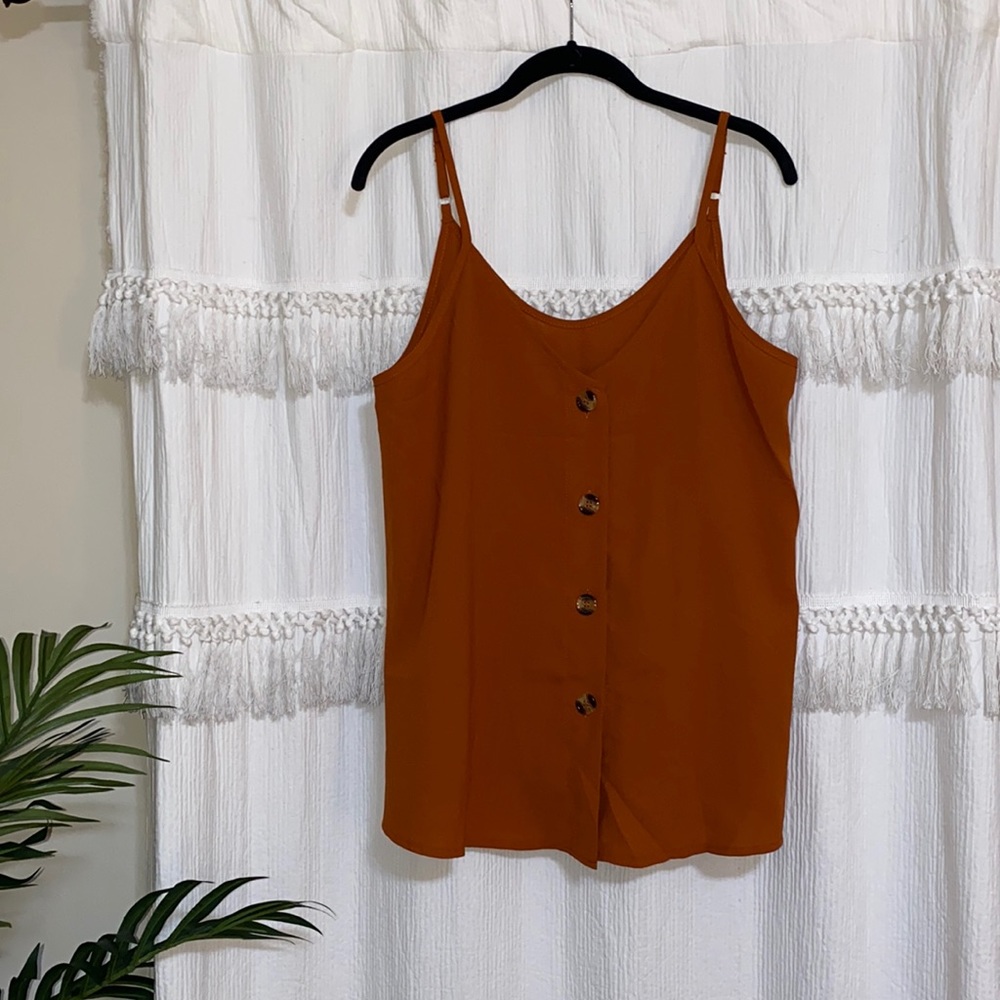 Rust Orange Strappy Silk-like button up top
